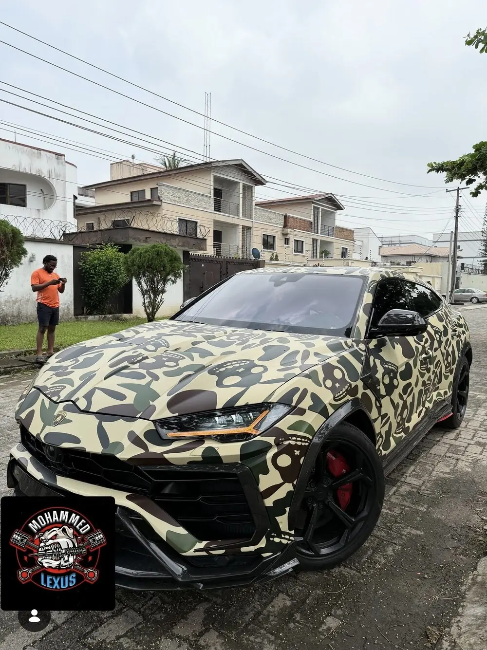 Lamborghini Urus wrapped in BAPE skull camo at Mohammed Lexus Lagos