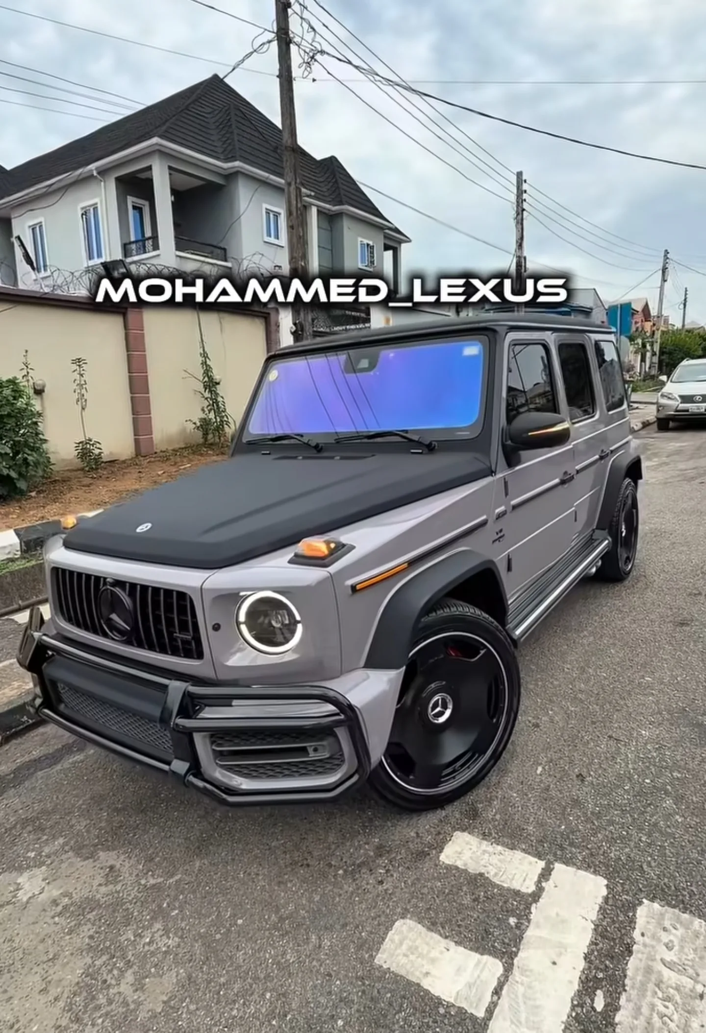 Mercedes G-Wagon AMG two-tone matte grey matte black wrap complete Lagos front view